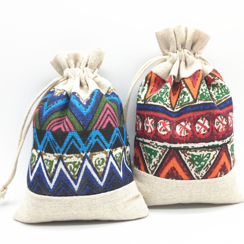 Travel Cable Organizer - Ethnic Style Drawstring Bag Jewelry Keys